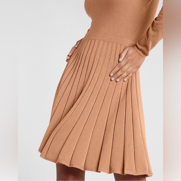 NWT Express Pleated Mock Neck Cutout Back Sweater Dress - Picture 2 of 12